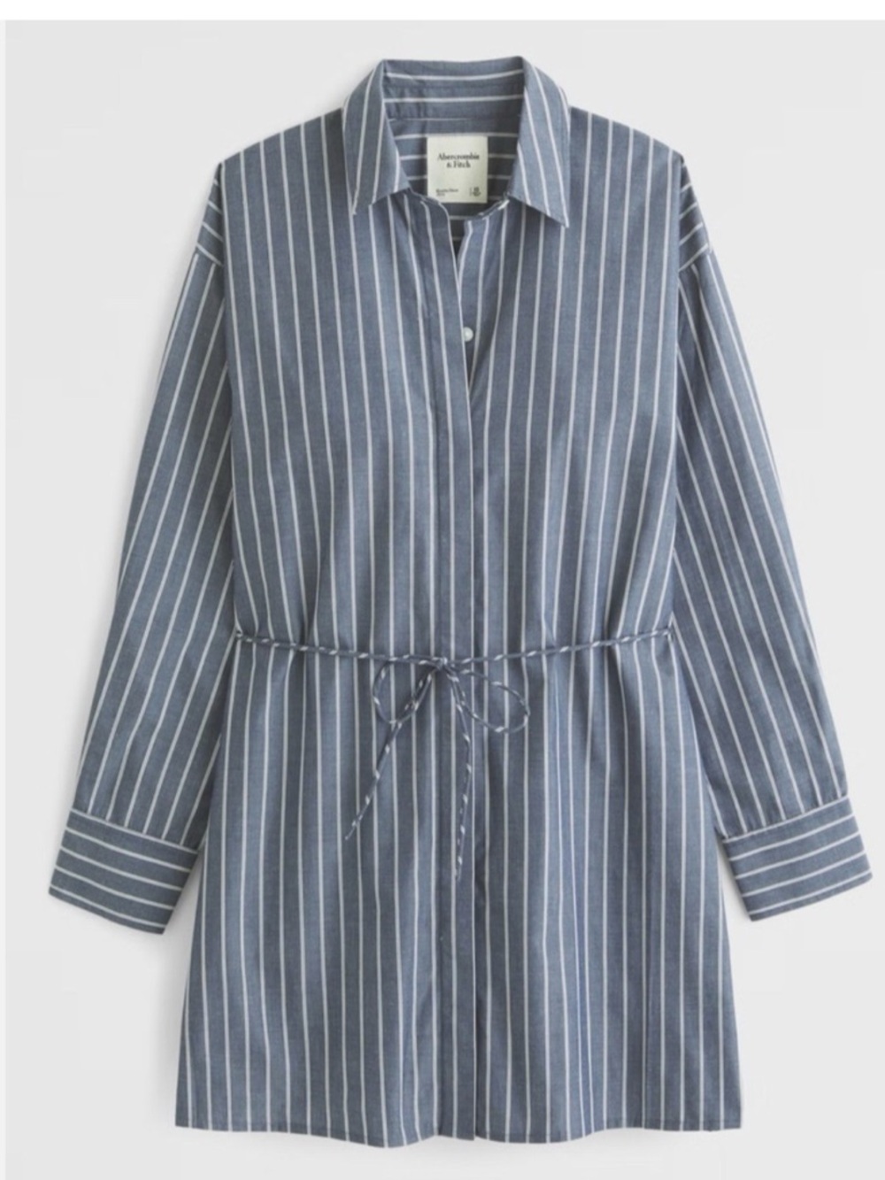 Abercrombie & Fitch Navy and White Striped Drawstring Shirt Dress